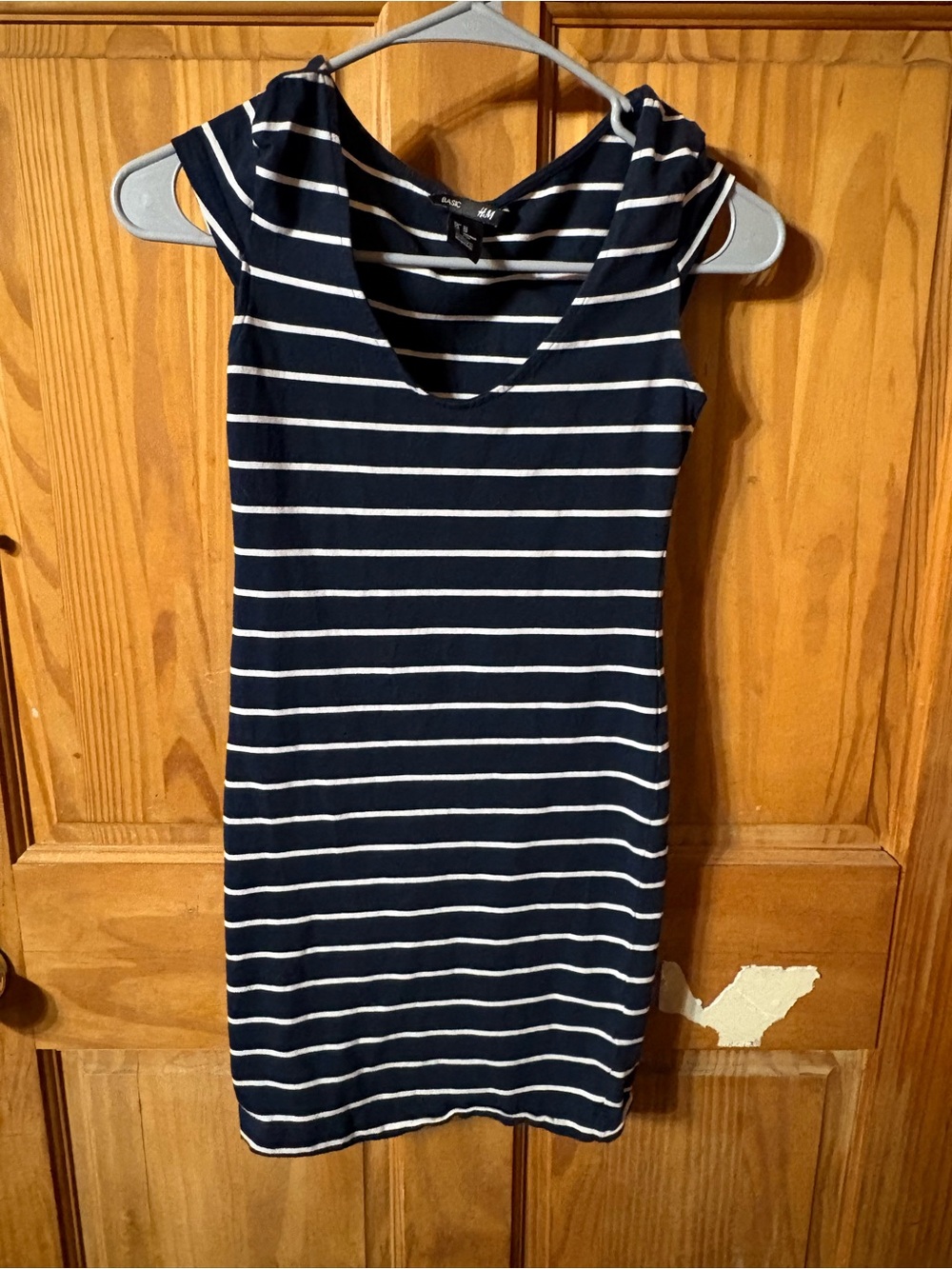 H&M Navy and White Striped Sleeveless Mini Dress